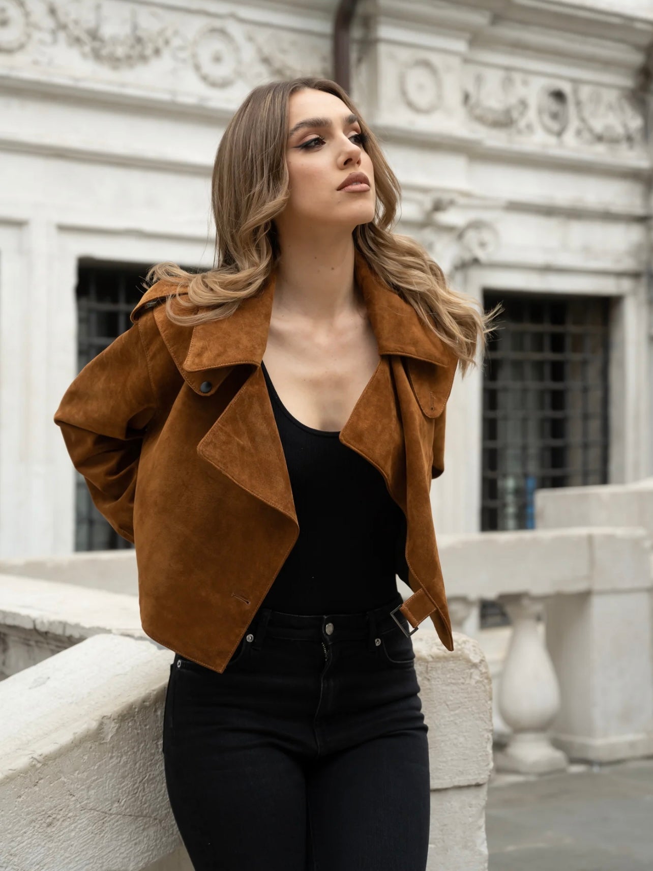 TOBACCO OVERSIZED LEATHER JACKET