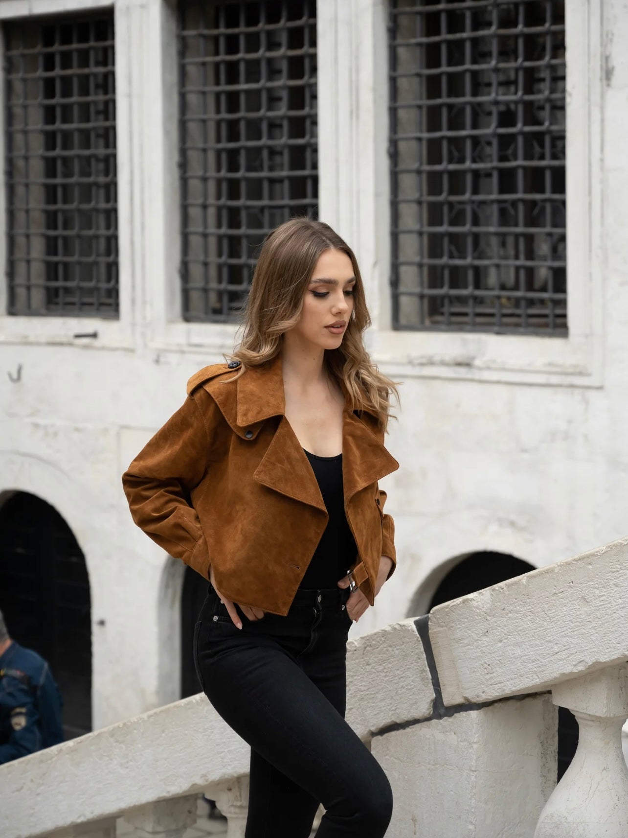 TOBACCO OVERSIZED LEATHER JACKET