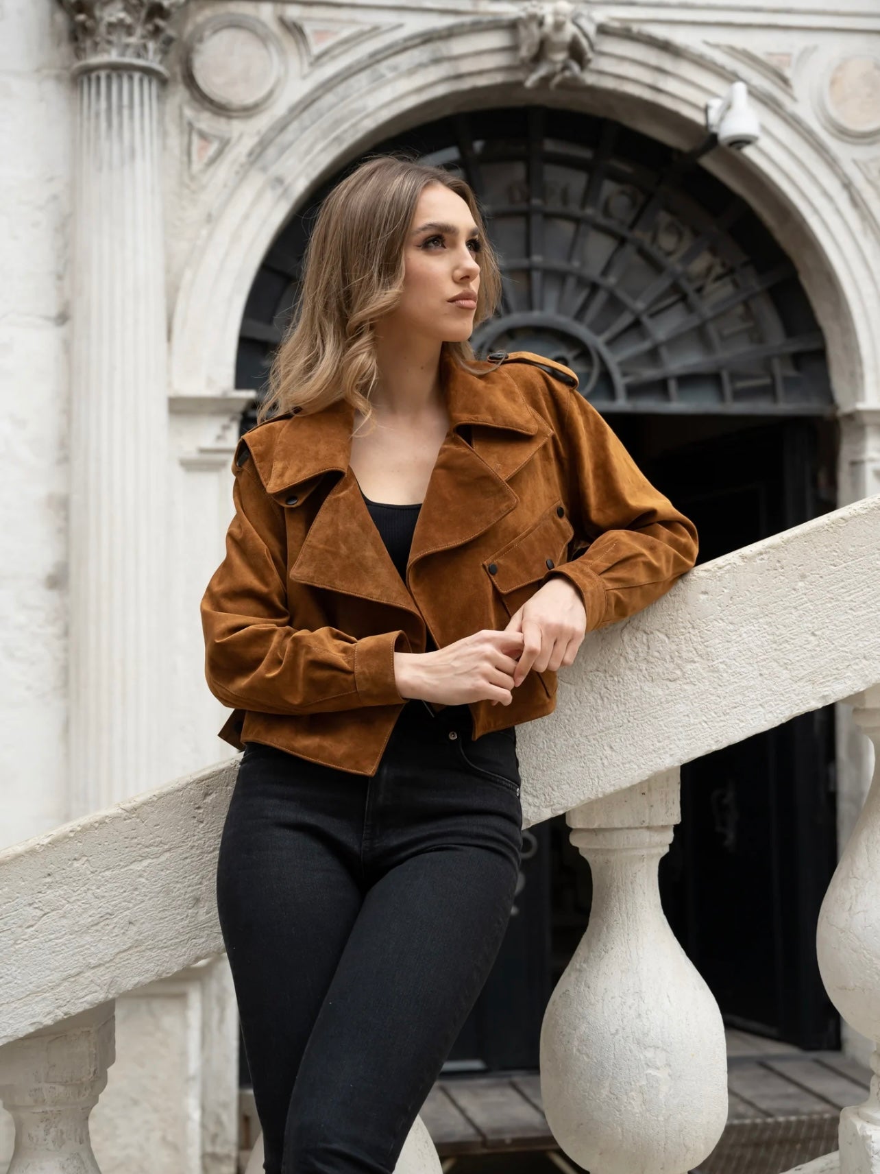 TOBACCO OVERSIZED LEATHER JACKET