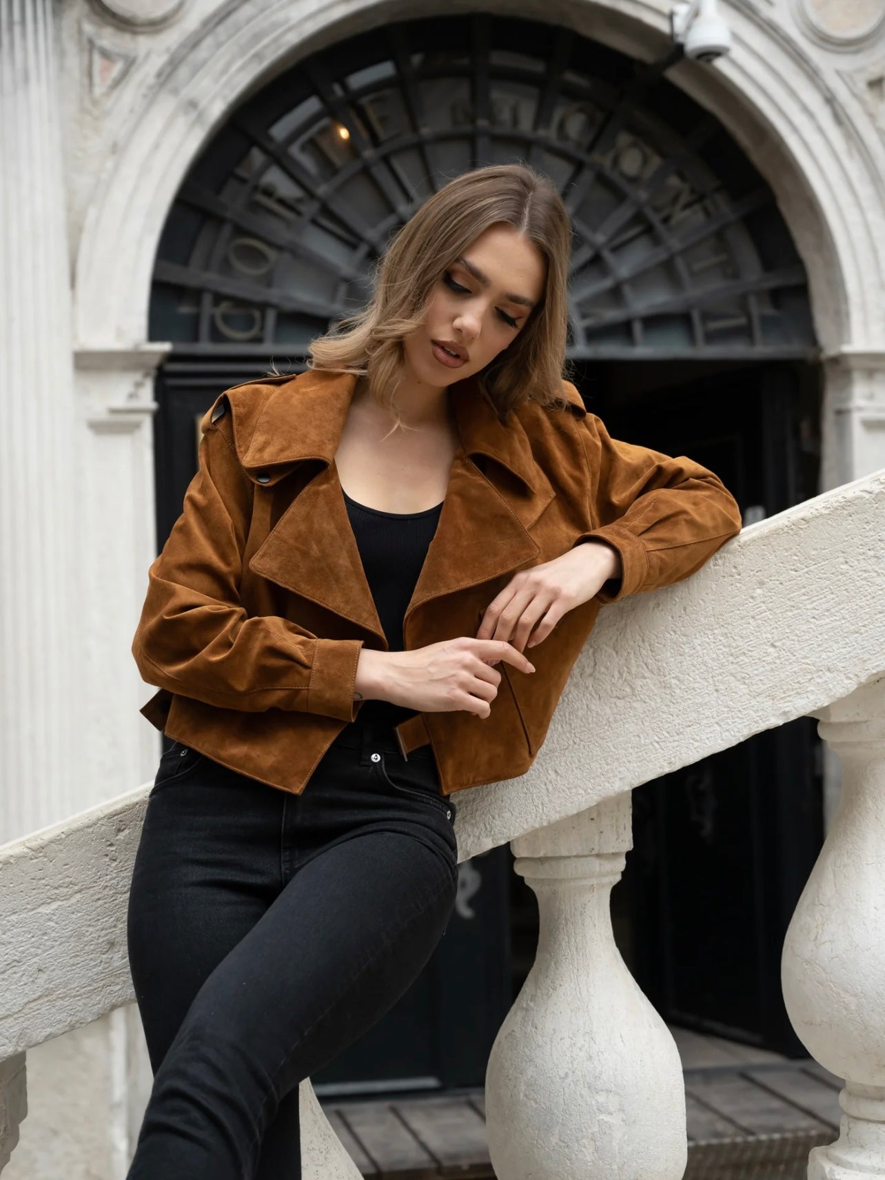 TOBACCO OVERSIZED LEATHER JACKET