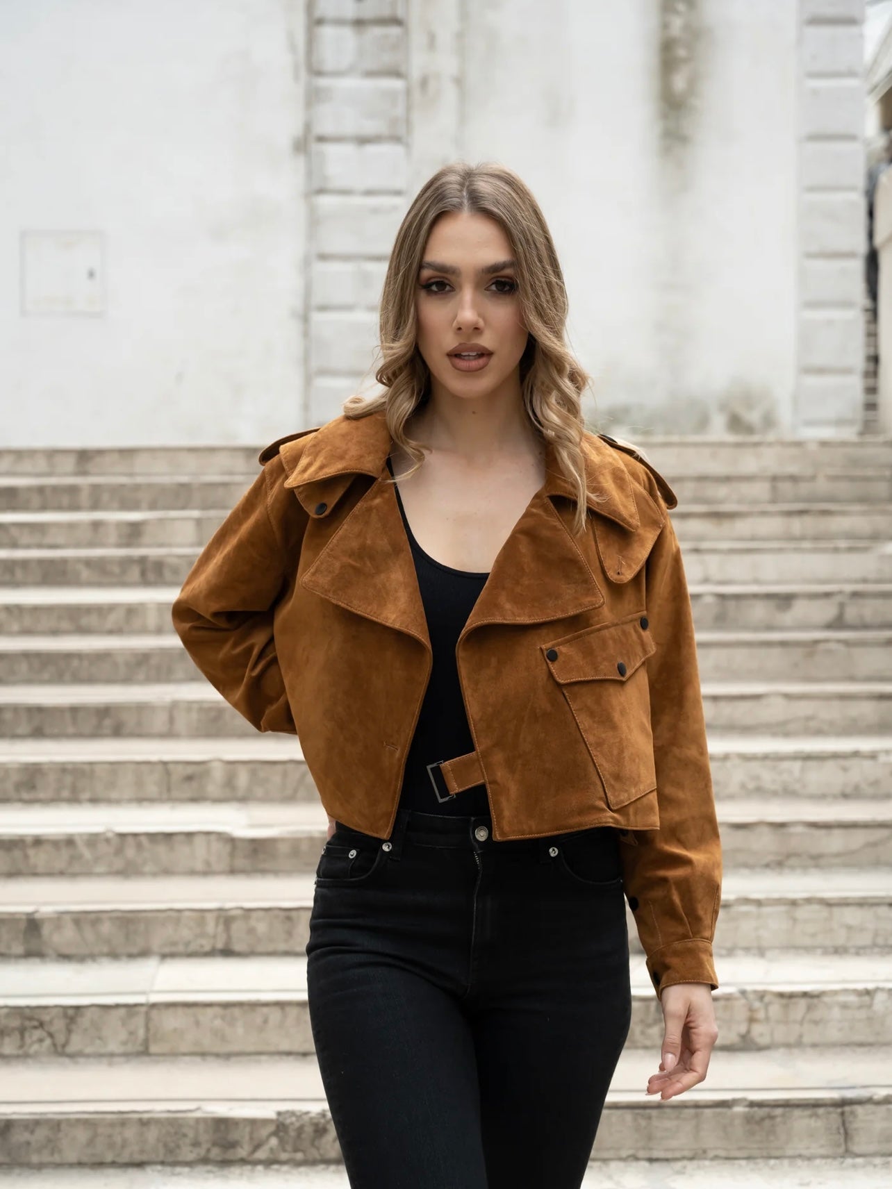 TOBACCO OVERSIZED LEATHER JACKET