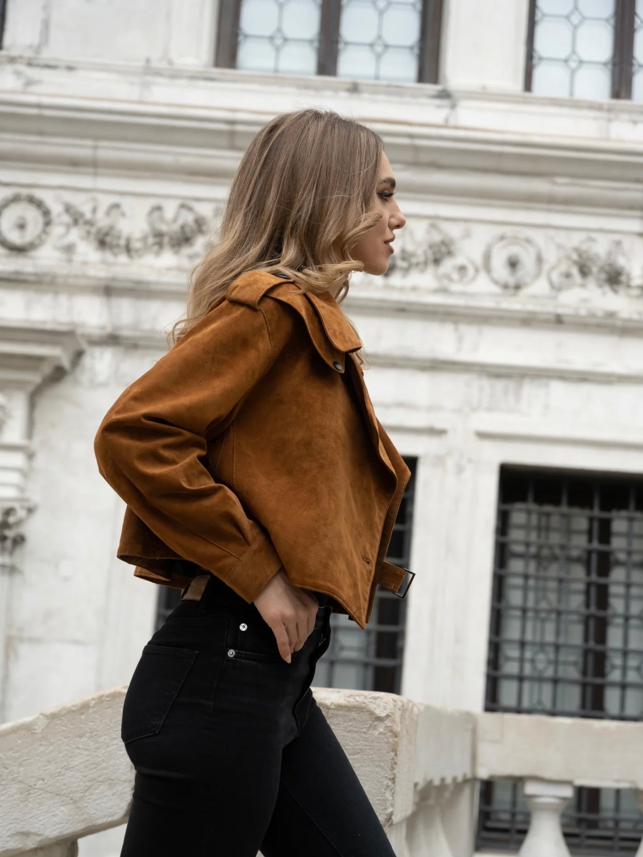 TOBACCO OVERSIZED LEATHER JACKET